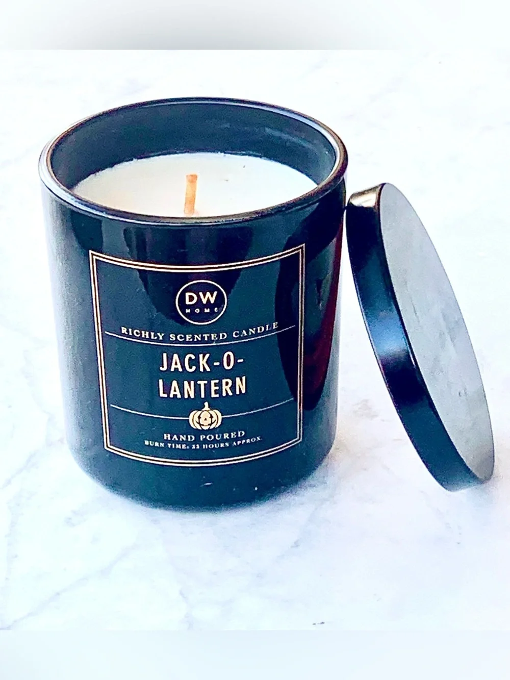 DW Home CANDLE BLACK & Gold Jack-O-Lantern Scented Candle NEW SOY WAX 9.1 OZ